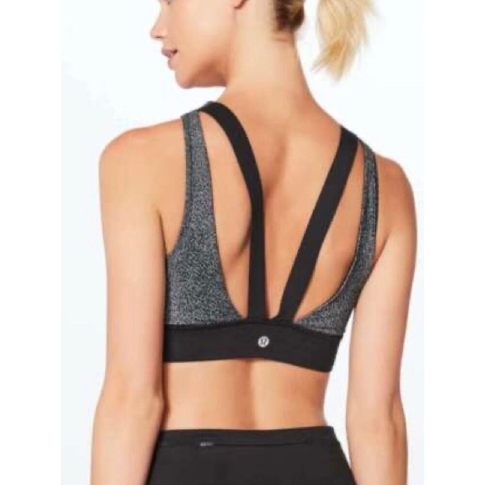 Lululemon Run The Day Sports Bra Fractal Dark Starlight Black Nulux Mesh Sz. 6